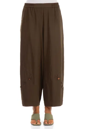 Buttons Decorated Chocolate Brown Silk Trousers
