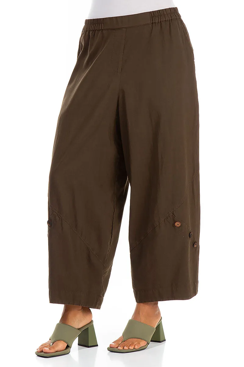 Buttons Decorated Chocolate Brown Silk Trousers