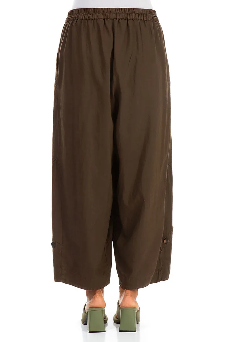 Buttons Decorated Chocolate Brown Silk Trousers