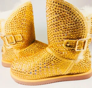 Gold Rhinestone Swarovski Crystal  Boots