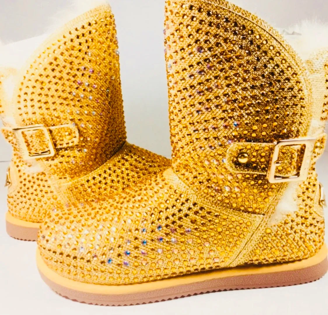 Gold Rhinestone Swarovski Crystal  Boots