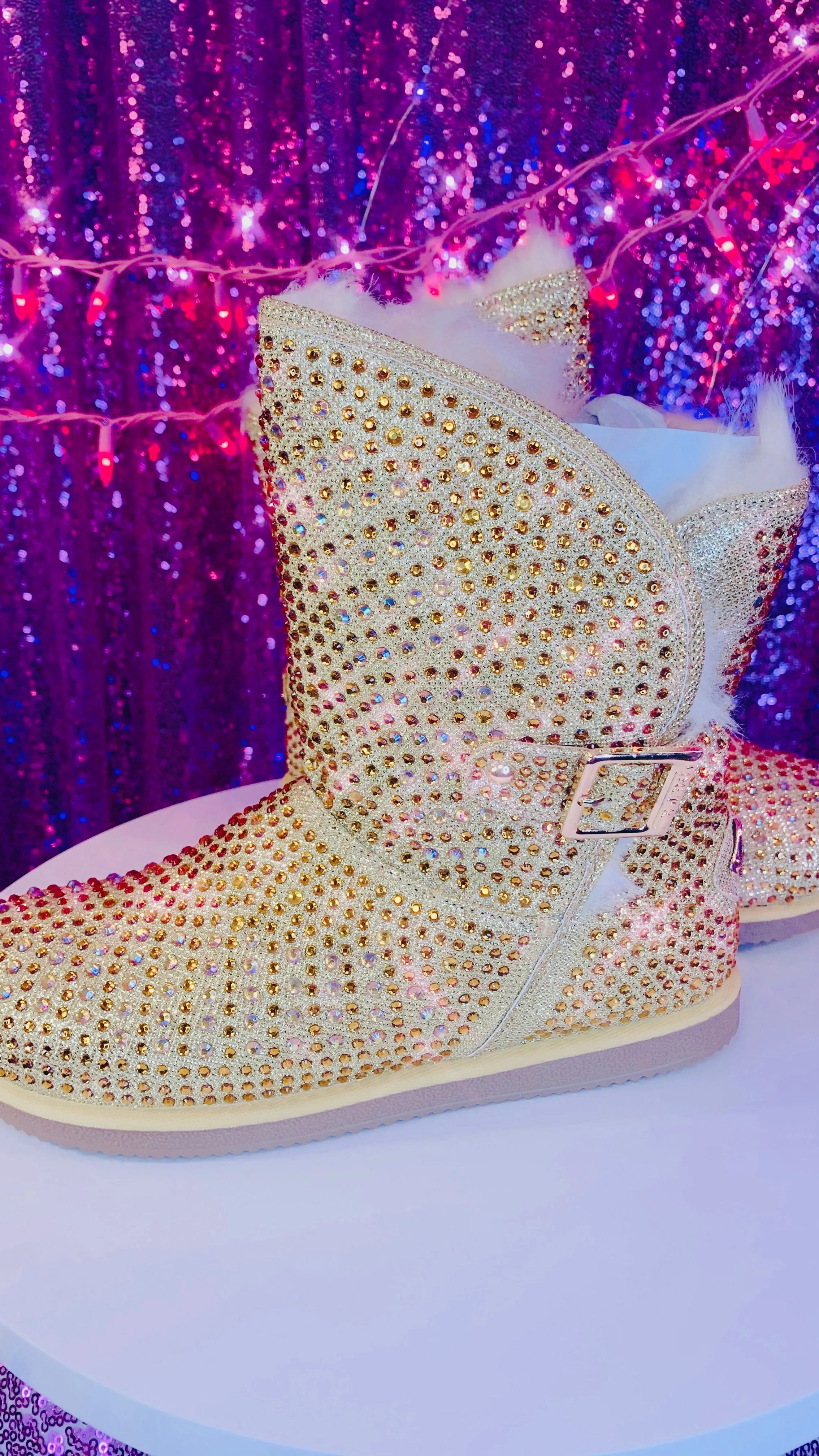 Gold Rhinestone Swarovski Crystal  Boots