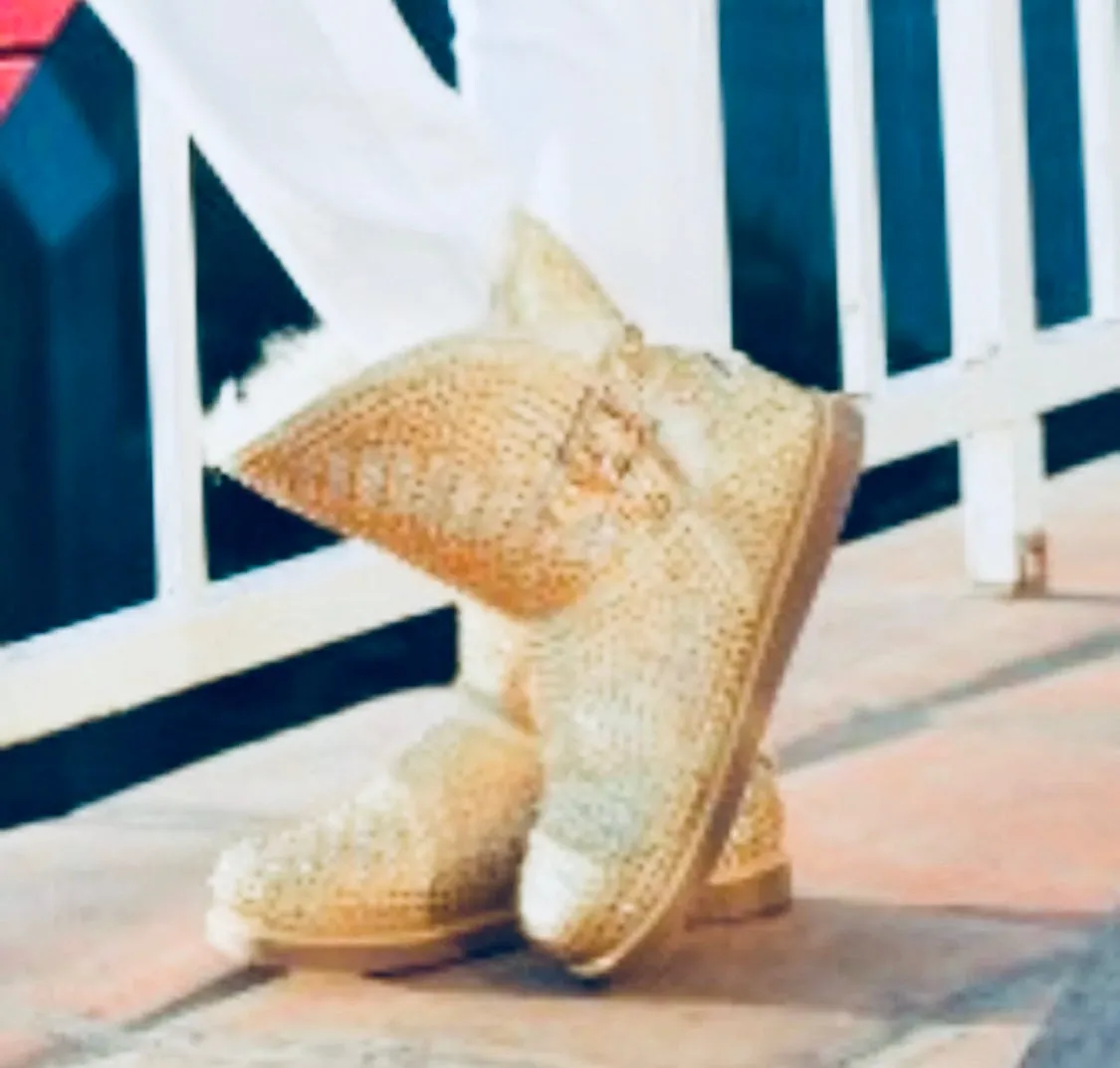 Gold Rhinestone Swarovski Crystal  Boots