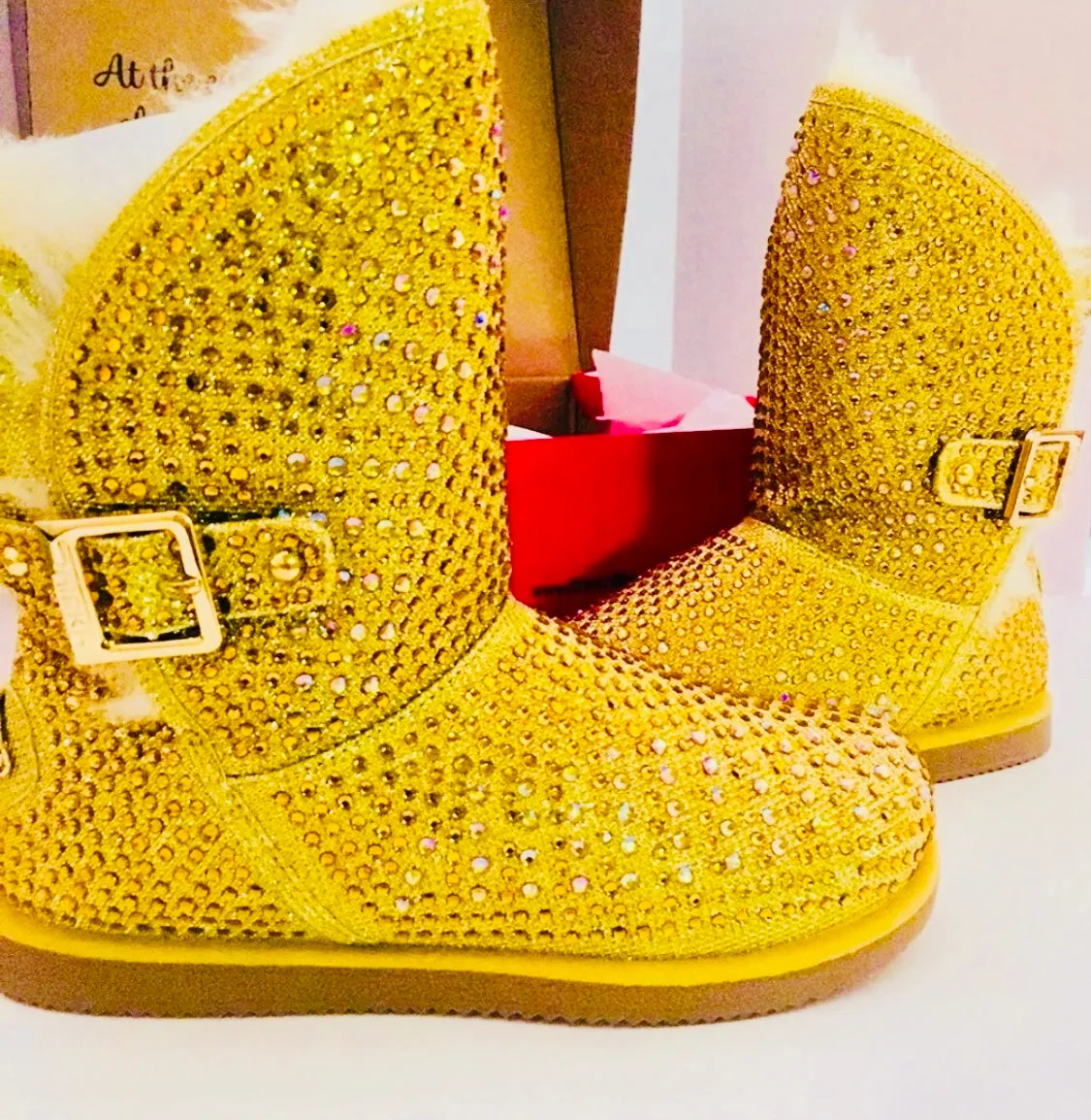 Gold Rhinestone Swarovski Crystal  Boots