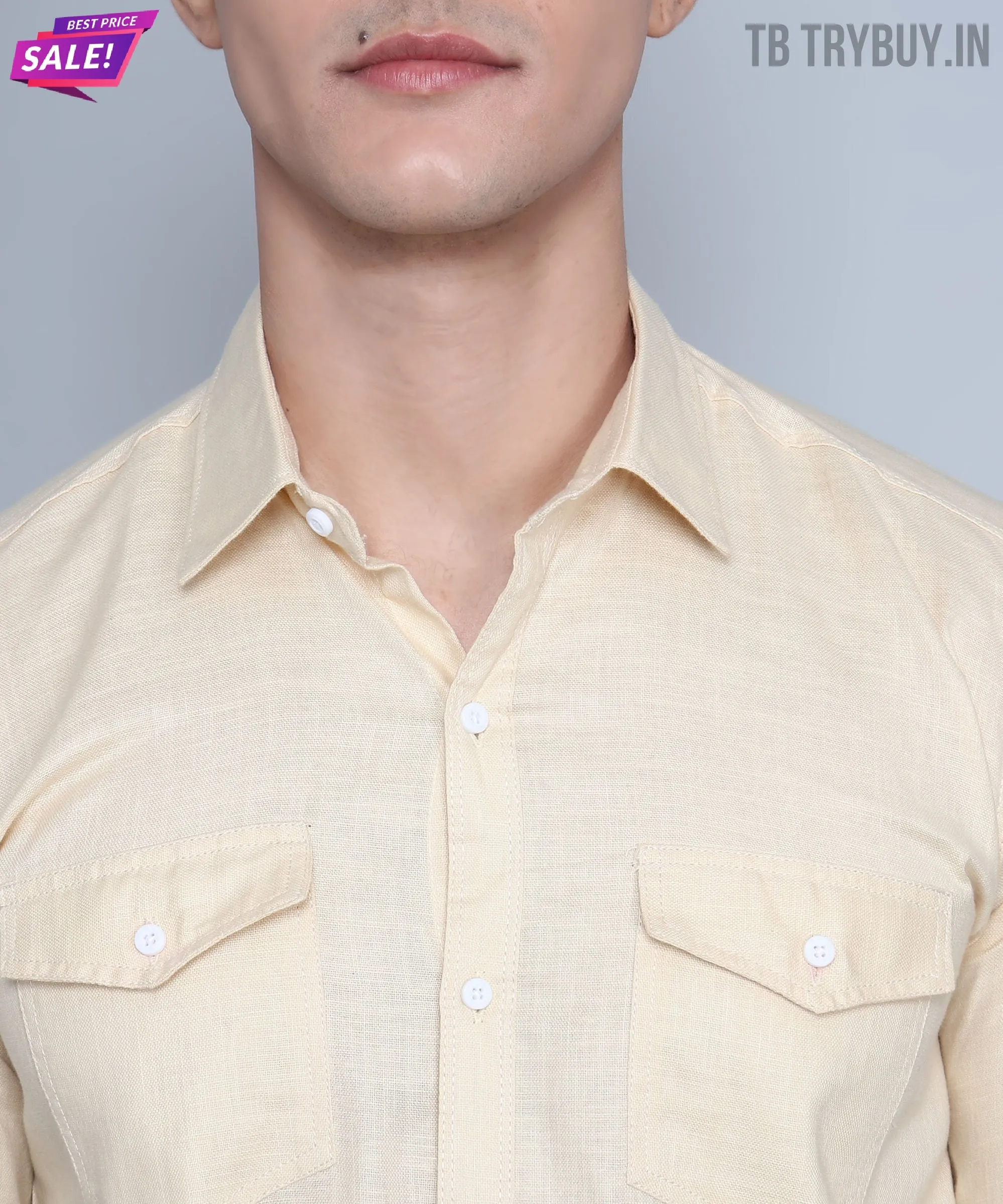 Men's Cream Double Pocket Shirt