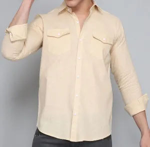 Men's Cream Double Pocket Shirt