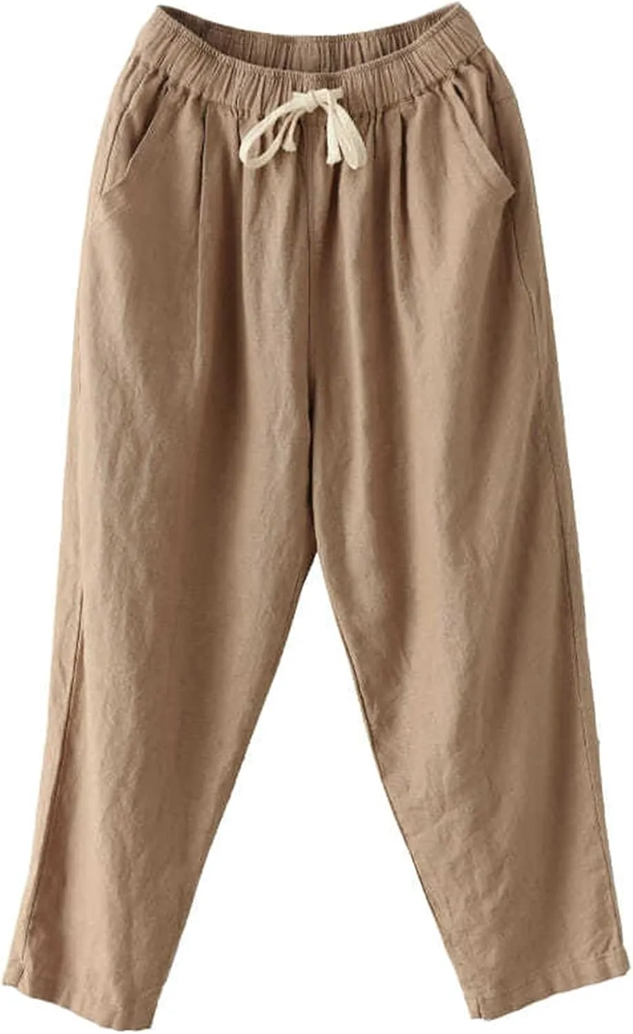 Sunward Capri Pants for Women Cotton Linen Casual Lounge Pants Wide Leg Drawstring Waist Harem Cropped Palazzo Trousers