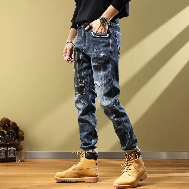 West Louis Fashion Handsome Personality Retro Patchwork Jeans