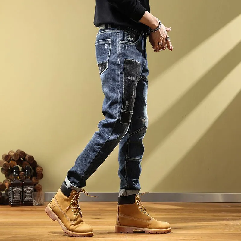 West Louis Fashion Handsome Personality Retro Patchwork Jeans