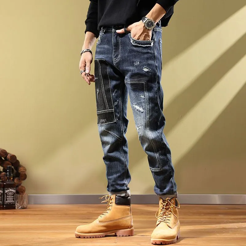 West Louis Fashion Handsome Personality Retro Patchwork Jeans