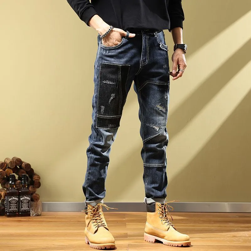 West Louis Fashion Handsome Personality Retro Patchwork Jeans