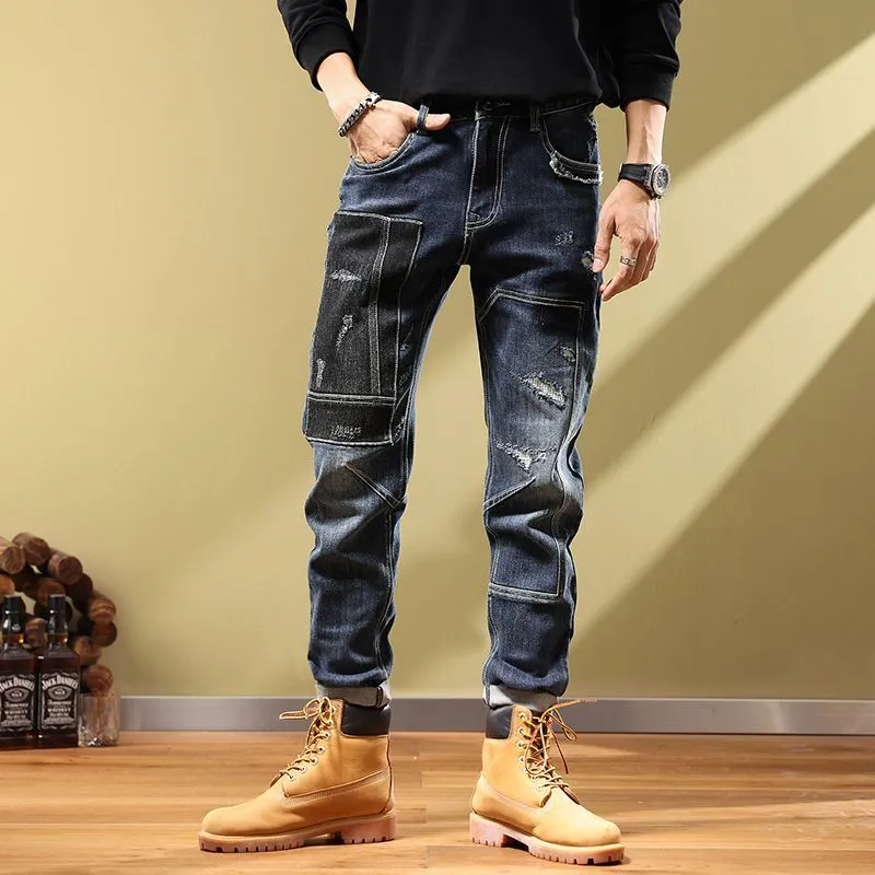 West Louis Fashion Handsome Personality Retro Patchwork Jeans