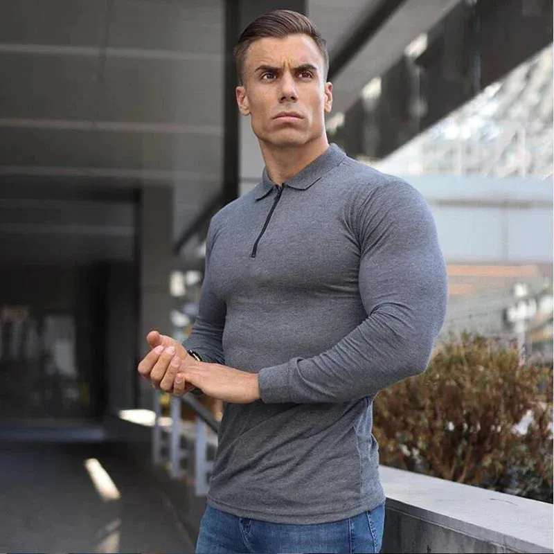West Louis Long Sleeve Men Cotton Casual Golf Shirts