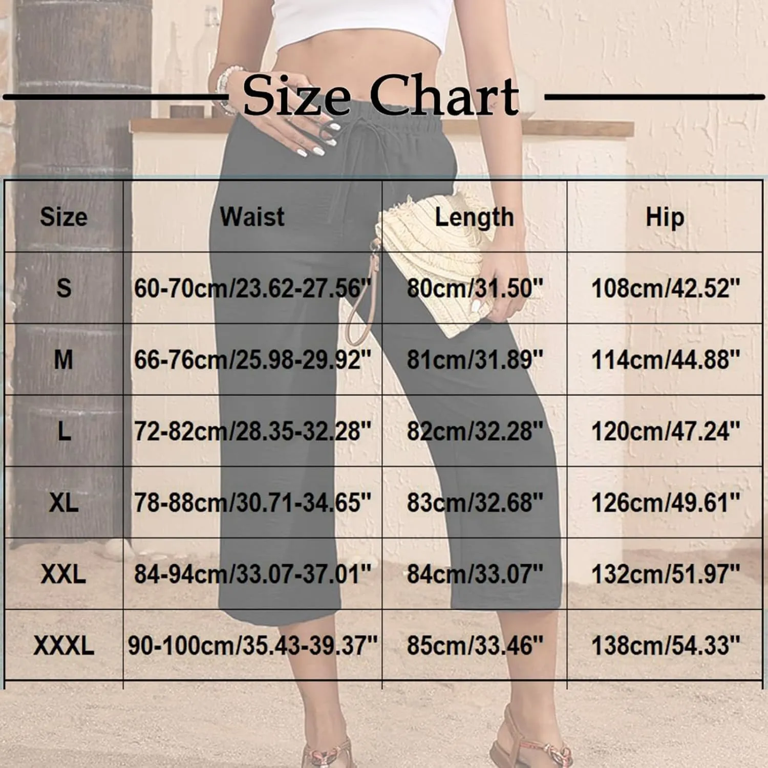 Womens Cotton Linen Capri Trousers Elasticated Waist Cropped Pants 3/4 Trouser Summer Drawstring Sweatpants