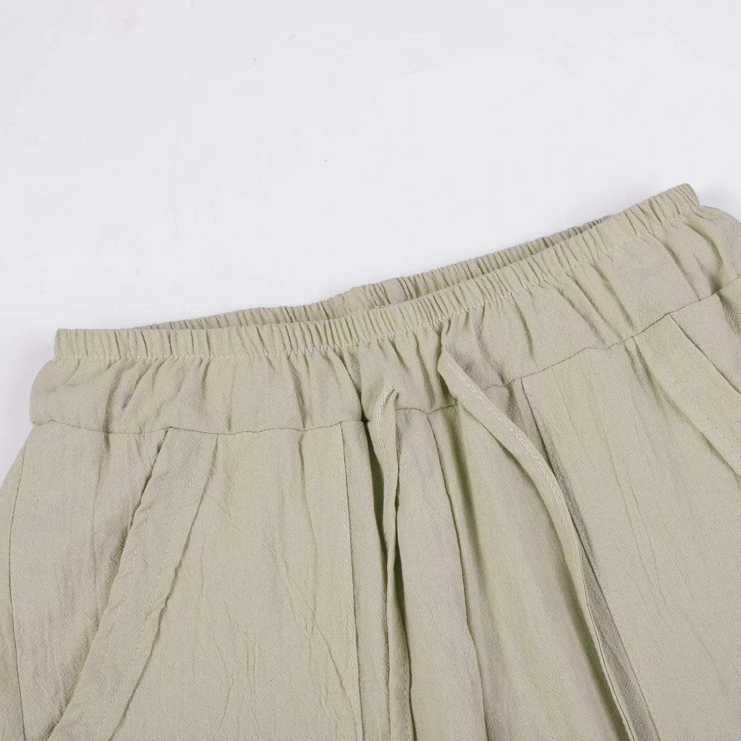Women's Cotton Linen Trousers Solid Color High Waist Pocket Loose Fit Casual Trousers Flared Lace Pants